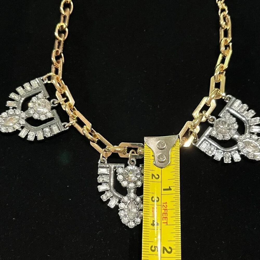 Stella & Dot Art Deco 1920's Rhinestone Two-Tone Statement Bib Necklace Retired